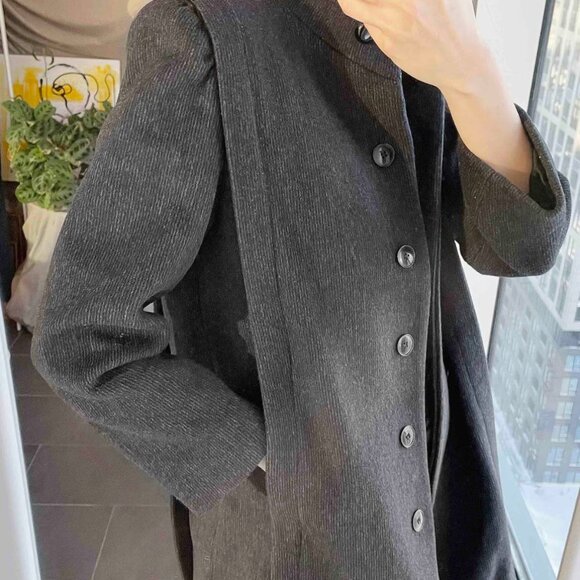 Vintage Wool Cashmere Blend Overcoat: 80s Striped Puffy Sleeve Coat, Size Small - Picture 5 of 10